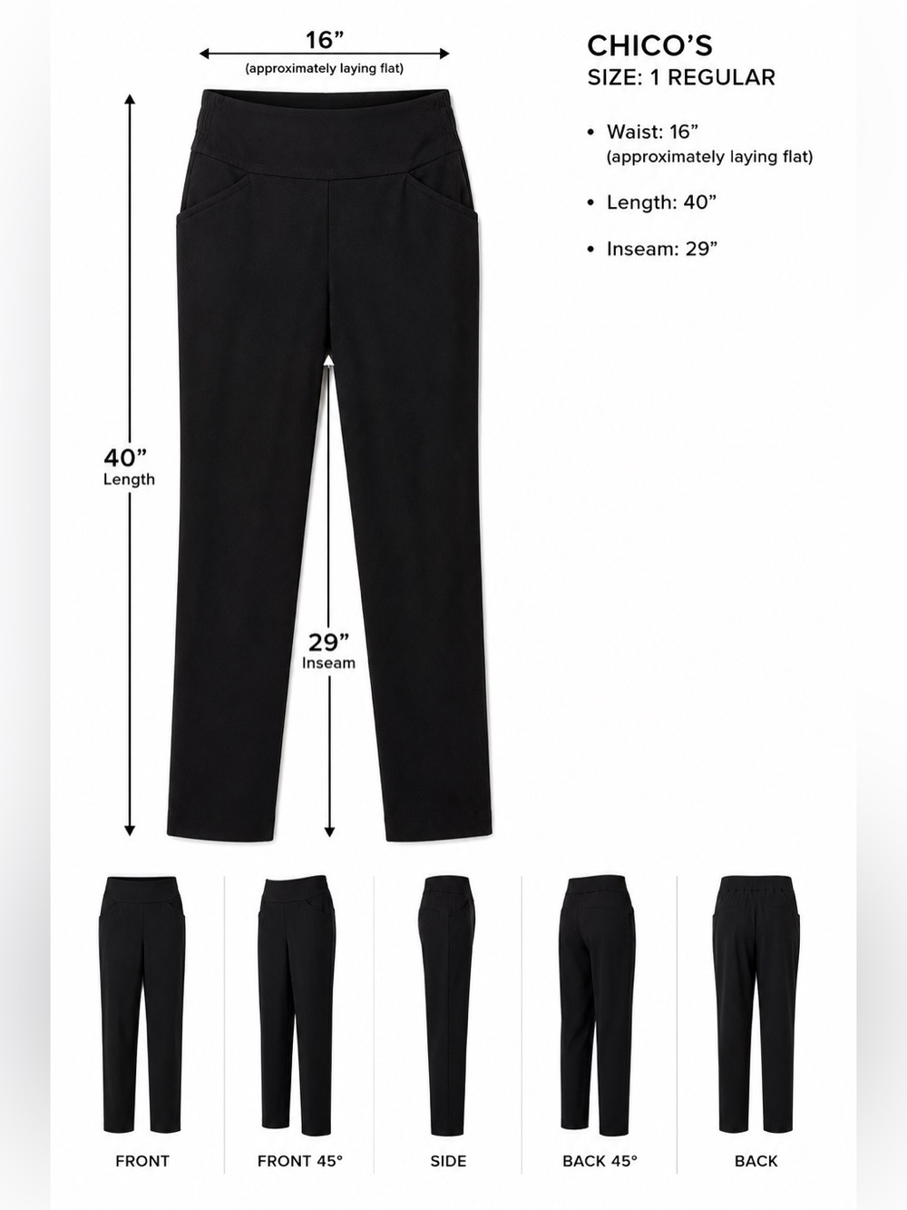 EUC Perfect Stretch by Chico's Black Slim pull on pants Sz 1 REG